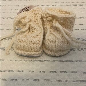 Hand Knit in Ireland Wool Cream Baby Booties